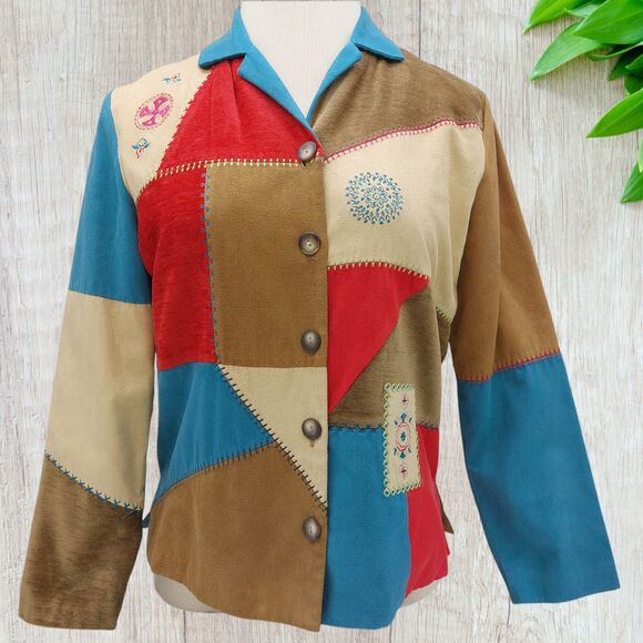 Vintage Koret Jacket SM Multi Media Patchwork Suede Embroidered Texture Western - Picture 1 of 7